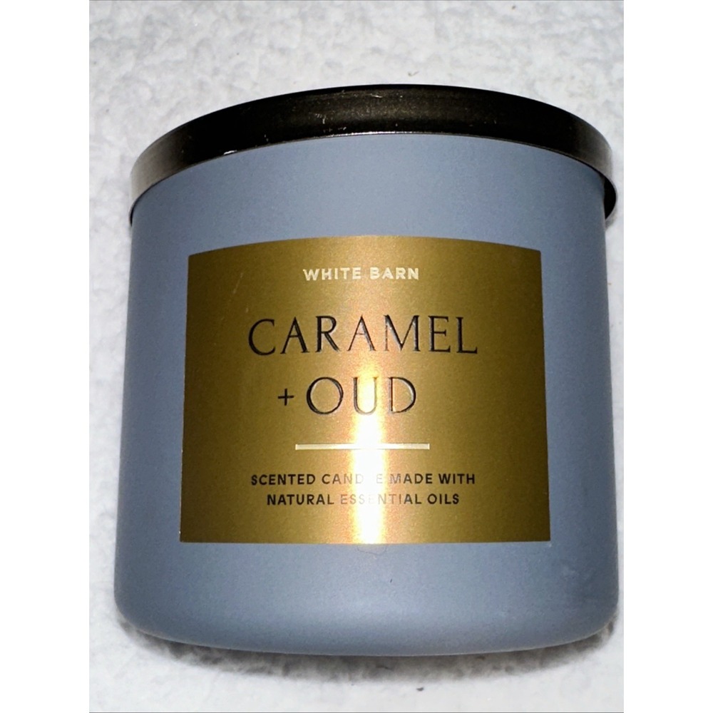 White Barn Bath & Body Works Caramel + Oud 3-Wick Scented Candle 14.5 oz Gold